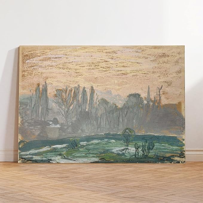 40+ Monet Famous Print Posters Winter Landscape with Evening Sky by Claude Monet Impressionism Canvas Posters Print Wall Art Bedroom Office Room Decor Gift Frame 20×30inch(50×75cm)
