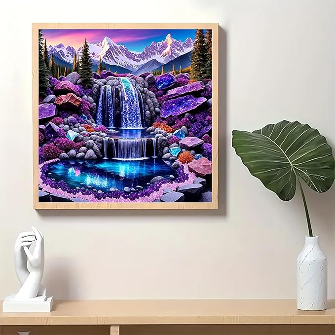 Landscape Waterfall Mountain Diamond Art Painting Kits for Adults, Diamond Painting Kits for Adults Beginners, 5D DIY Full Drill Diamond Dot Gem Art Kits for Adult, Home Wall Decor 13.8x13.8 Inch