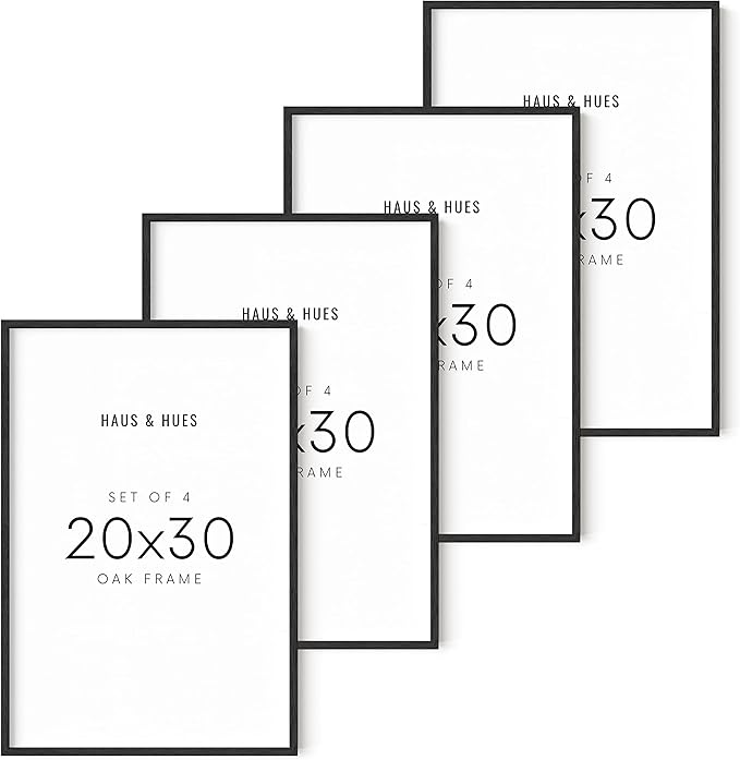 HAUS AND HUES 20x30 Black Oak Frame Set of 4 - Wooden Wall Display for Posters & Artwork