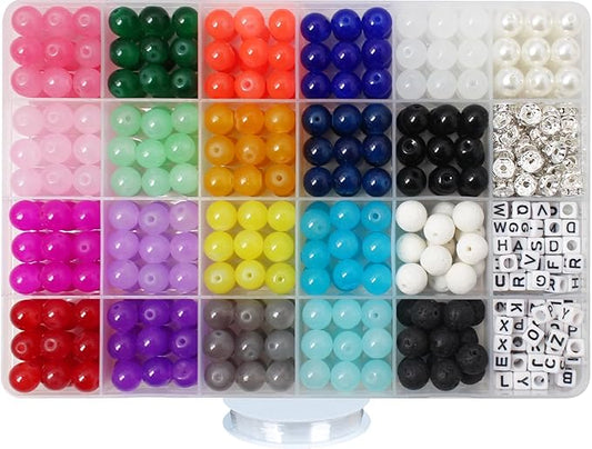 Pamir Tong 626PCS 10mm Glass Beads Jewelry Making Beads Imitative Jade Beads Bracelet Round Space Loose Beads for Earring, Necklaces-Adult Craft Supplies