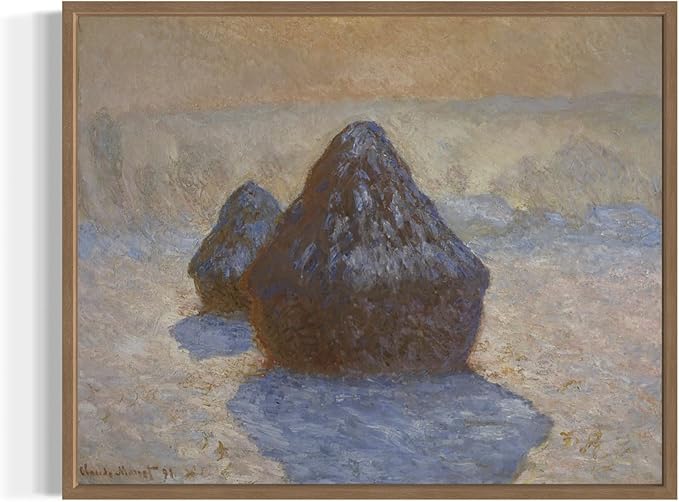 Haystacks Claude Monet Wall Art Print Poster, Impressionist Painting Wall Art Wall Decor, for Bedroom and Living room Bathroom Decor 115 (Haystacks, 8 x 10 inches, Wood Frame)