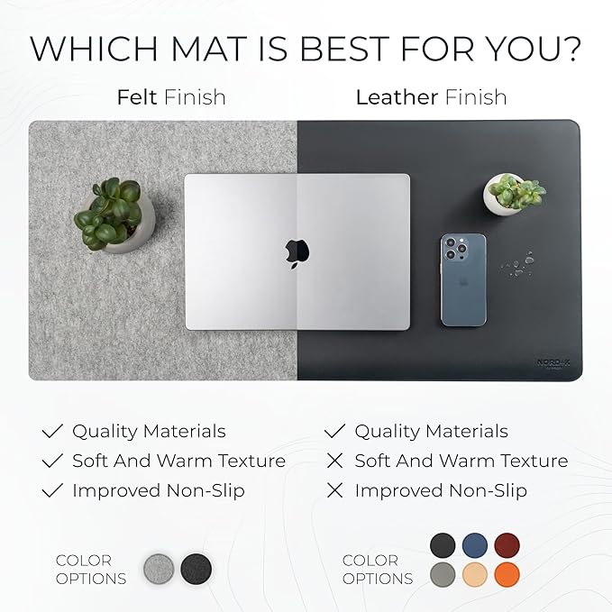 Nordik Large Felt Desk Mat - Marle - 35 x 17 inch - Full Desk Keyboard Mat - Keyboard and Mouse Pad - Large Desktop Felt Pad