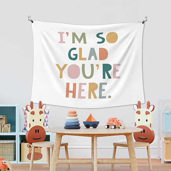 XLDLIOO Boho Classroom Wall Tapestry, Inspirational Kids Wall Tapestry Hanging for Classroom, I'm So Glad You're Here Tapestries Decor Art for Playroom Kids Room Bedroom 40x30in