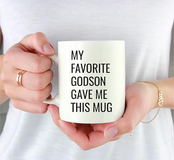 Andaz Press 11oz. Funny Coffee Mug Gag Gift, My Favorite Godson Gave Me This Mug, 1-Pack, Godmother Godfather Birthday Christmas Sarcastic Humor Gift Ideas