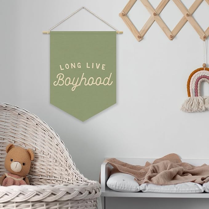 Long Live BoyHood Banner Sage Green Decor Boy Room Decor,Nursery Playroom Wall Decor For Boys Bedroom Toddler Decorations Teen Boy Room Decor,Wall Hanging Pennant Flag Banner 15x11in