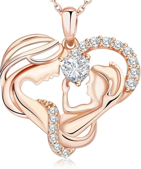 Mothers Day Gifts for Mom - Rose Heart Necklaces for Women, 925 Sterling Silver Birthstone Jewelry to My Wife Necklace, Birthday Gifts for Mother Grandma Girlfriend Her