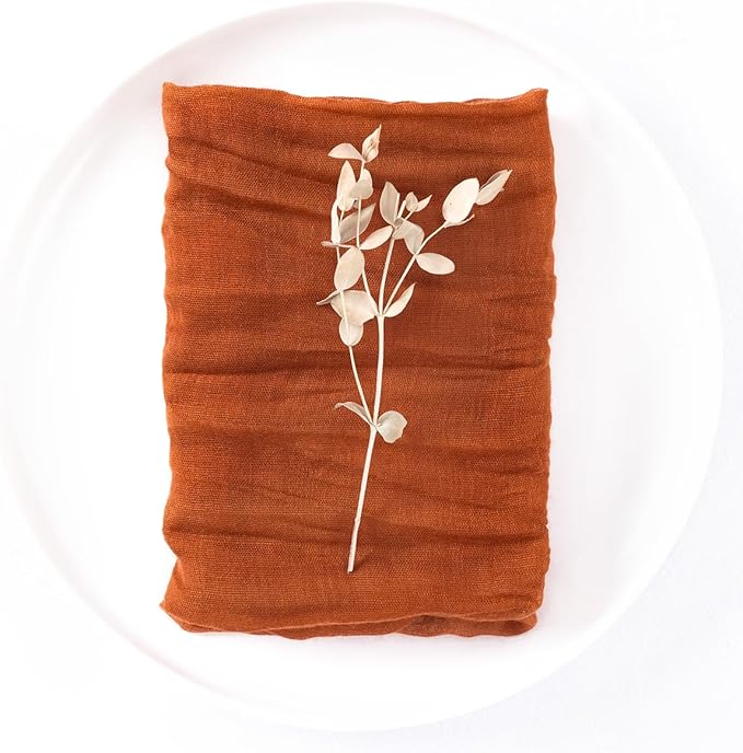 12 Pack Terracotta Cheesecloth Napkins Burnt Orange Spring Cloth Napkins Set of 12 Dinner Napkins Bulk 21x21 Inches for Wedding Bridal Shower Baby Shower Valentine's Day