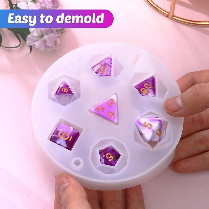 WILLBOND 2 Pcs Dice Resin Molds Silicone for Epoxy Resin Casting with 7 Standard Stereoscopic Cavities, Food Grade Silicone Molds for DIY Dices Making, Table Board Game