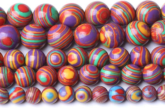 32pcs 12mm Natural Stone Beads Rainbow Malachite Round Loose Beads for Jewelry Making DIY Bracelet Crystal Energy Healing Power Stone (12mm, Colorful Malachite)