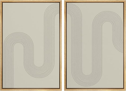 SIGNWIN Framed Canvas Print Wall Art Set Geometric Tan Pastel Color Field Landscape Abstract Shapes Cozy Neutral Modern Art Minimalism Decorative for Living Room, Bedroom, Office - 16"x24"x2 Natural