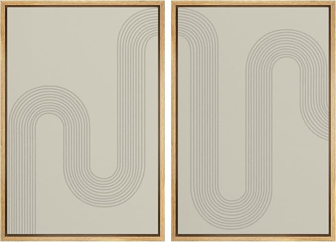 SIGNWIN Framed Canvas Print Wall Art Set Geometric Tan Pastel Color Field Landscape Abstract Shapes Cozy Neutral Modern Art Minimalism Decorative for Living Room, Bedroom, Office - 16"x24"x2 White