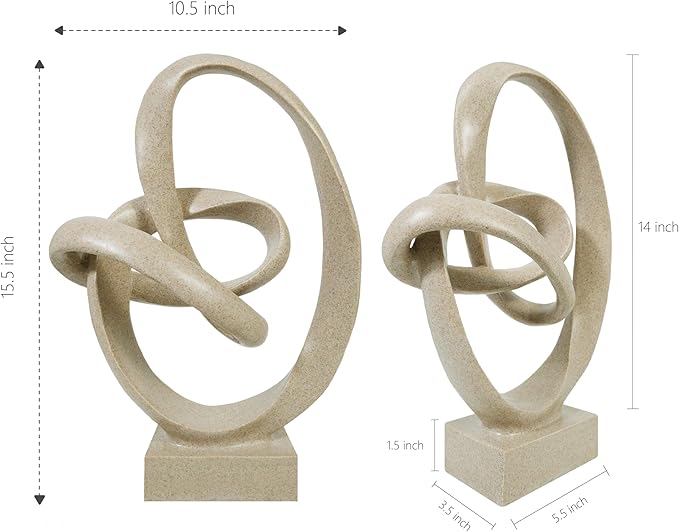Cozy Villa Knot Sculptures, Modern Coffee Table Statues, Abstract Center Piece for Home Office, Dining Living Room Desk Decor, Bookends, 15.5 x 10.5 inch, Sandstone
