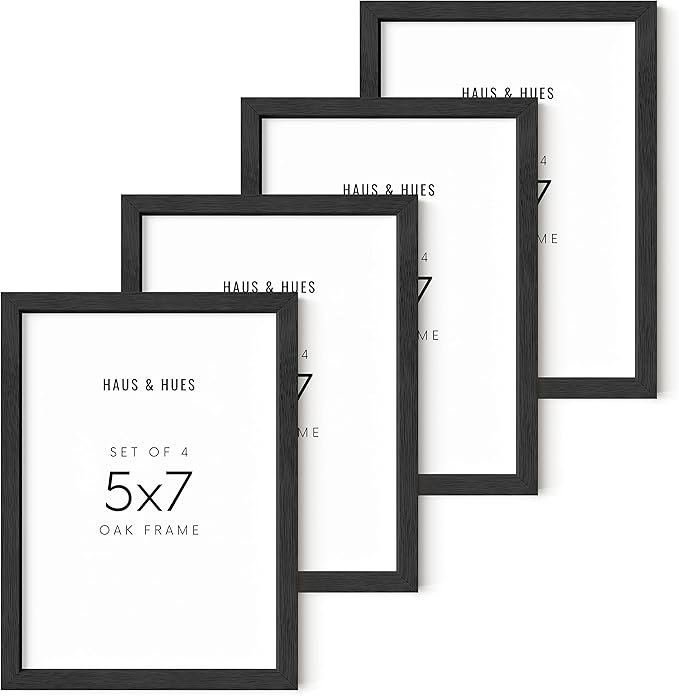 HAUS AND HUES Black Oak Wood Picture Frame, 5x7, Set of 4, Wall Mount, Picture Frame for Walls, 12.7x17.8 cm, Contemporary Style, Unisex Adult