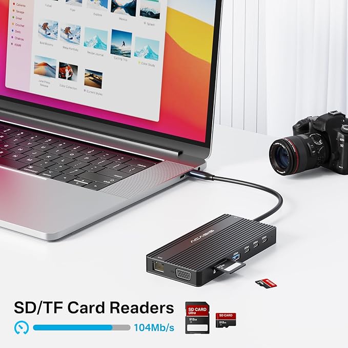 USB C Docking Station Dual HDMI Monitor, Laptop Docking Station 3 Monitors, 2 * 4K HDMI+1080p VGA+100W PD+Ethernet+3 USBC 10Gbps+SD/TF+Audio Adapter, USB C Hub for Dell/Lenovo/HP/ThinkPad(Black)