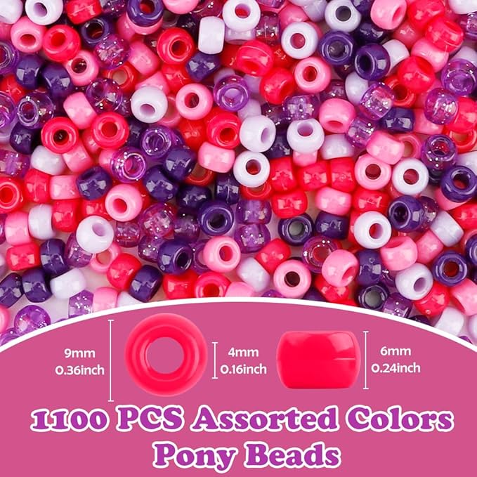 1100pcs Pony Beads,Hair Beads,Purple Bead for Bracelet,Small Bulk Christmas Bracelet Bead,Cuentas para Pulseras