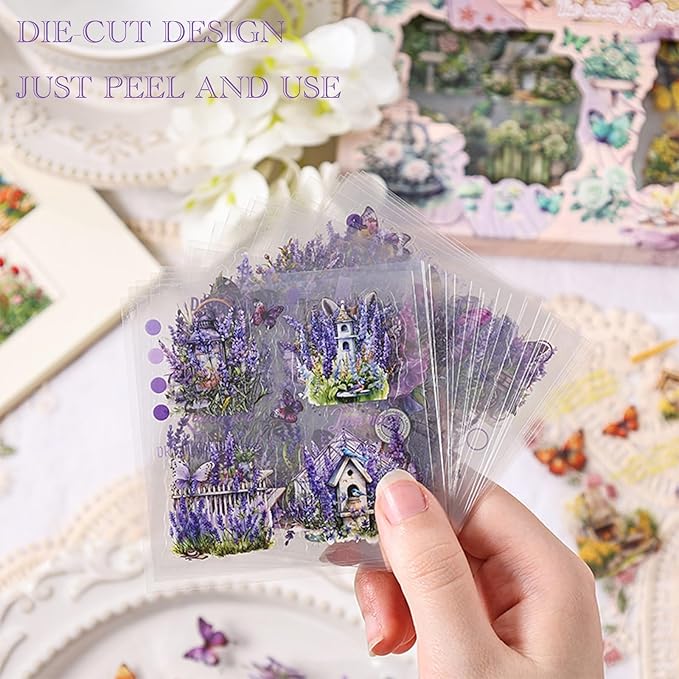 SIBLYMONA Vintage Stickers 150 Sheets Pack Over 800+ Pieces, Floral Butterfly Transparent Stickers for Scrapbooking Journaling, Junk Journal Supplies Transfers Crafts (Shadow of Flower)