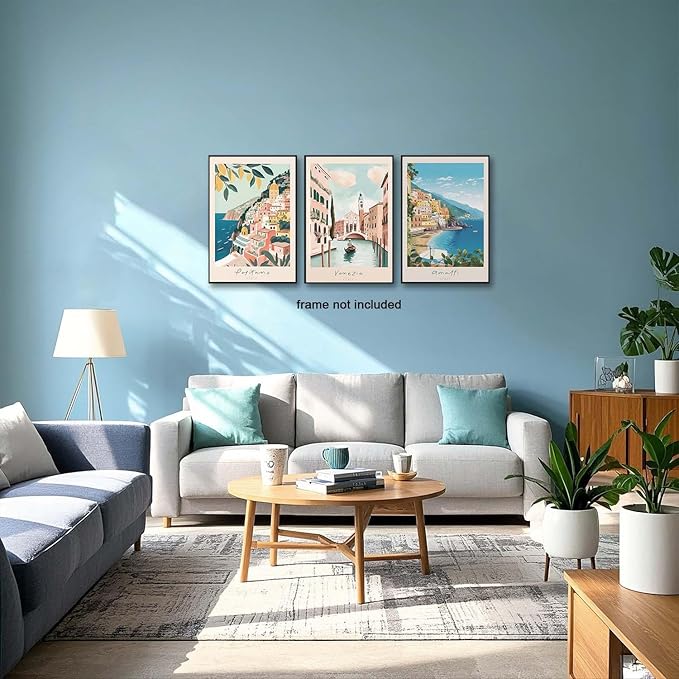 XLARTMY Italy Amalfi Coast Travel Posters Wall Art Canvas Decor City Landscape Blue Venice Coast Painting Beach Modern Artwork for Living Room Bedroom Bathroom Office Set of 3 16x24in Unframed