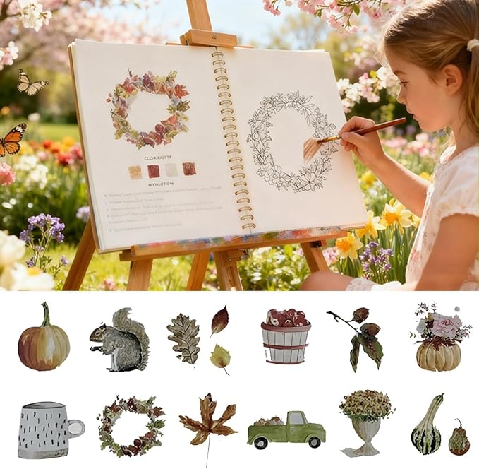 Beginner-Friendly Watercolor Workbook,12 Colors Watercolor Paint Set with Paint Brush,Art Crafts Painting Supplies,Beginner-Friendly Watercolor Painting Kit（Autumn）