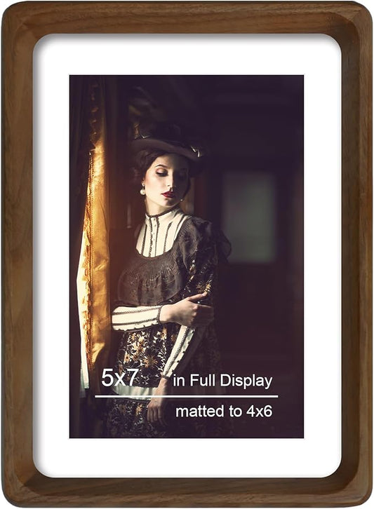 5x7 Picture Frame Natural Walnut Wood with Mat for 4x6, Original Natural Solid Wood 5 by 7 Photo Frames with Tempered Glass Cover for Wall and Tabletop Display