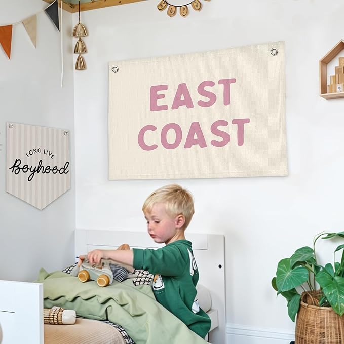 Lacama Coastal Nursery Room Decor,Vintage Pink East Coast wall art Banner, Coastal Cowgirl Wall Art Aesthetic Trendy Wall Art Dorm Decor For College Girls Canvas Banner 30x22 Inch