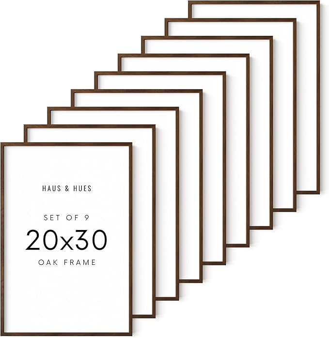 HAUS AND HUES Walnut Wood 20x30 Poster Frames - Set of 9, Natural Frames with Plexiglass and Hanging Hardware (Walnut Oak Frames)