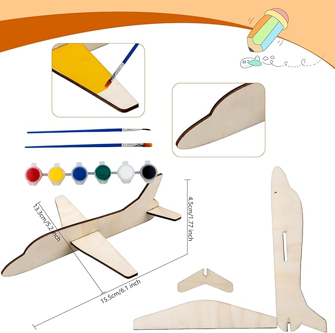 30 Pcs Unfinished Wooden Airplane Craft for Kids with Painting Tools DIY 3D Airplane kit Wood Planes Handicraft for Kids School Art Craft Projects Activity Gifts