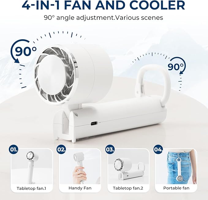 Mini Portable Cooling Handheld Fan Three-Speed Personal Small Desktop with Base Stand Type-C Charging Powerful Handheld Fan for Travel/Outdoor/Gifts/Makeup