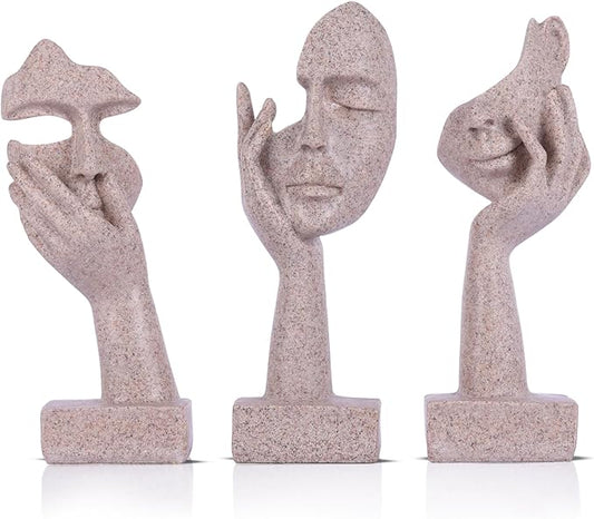oliruim 3 Pcs Thinker Small Statue Set - Art Resin Abstract Home Accent Figurines for Decor Woman Apartment Bookshelf Floating Shelf Coffee Table Office Desk Counter Decor (3 Pcs Sandstone, 6")
