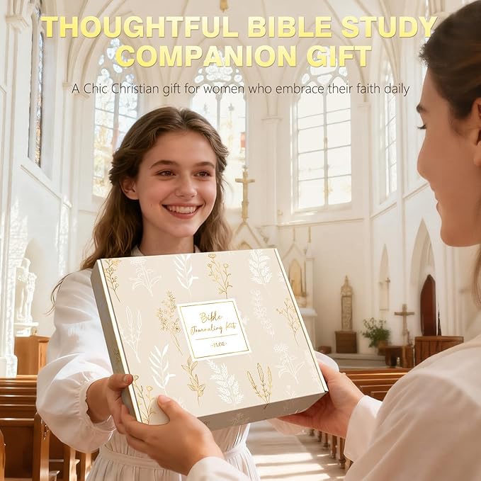 Bible Study Supplies Journaling Kit for Women with Bible Cover Case, Christmas Christian Gifts for Women, Bible Study Tools Accessories Set with Highlighters Pens, Pencil Case Notebook Annotation Kit
