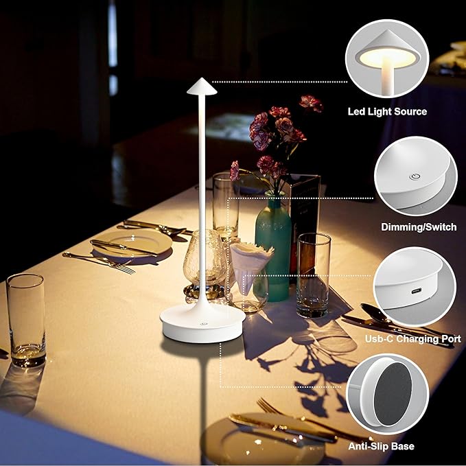 Cordless Table Lamp Rechargeable LED Table Lamps Battery Operated 4000mAh Touch Dimmable Wireless Lamp Waterproof Portable Outdoor Table Light for Restaurants and Dining Home Indoor/Outdoor Use