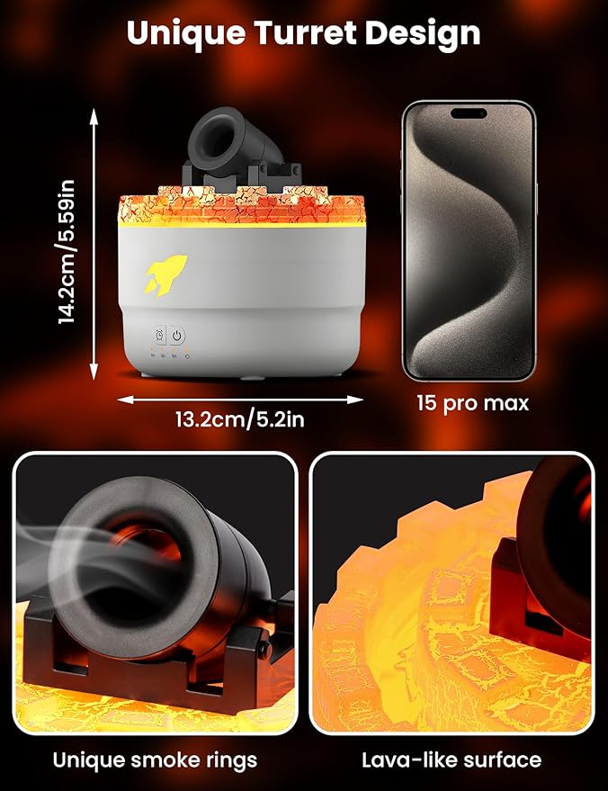 Cannon Blast Aroma Humidifier, Cannon Blast Turret Humidifier Silent Diffuser with Colorful LED Lights, Waterless Auto Shut, Vapor Aromatherapy Humidifier for Home Office Bedroom (White)