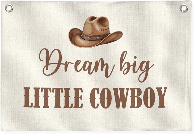 Vintage Western Cowboy Nursery Decor Wall Art,Dream Big Little Cowboy Linen Banner Print,Western Wall Decor Hanging Banner Flag for Kids Boys Toddler Nursery Bedroom Playroom 30x20 Inch