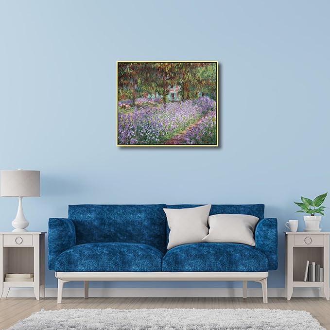 Wieco Art Framed Canvas Print Wall Art Irises in Monet's Garden,1900 by Claude Monet Impressionism Art Print Picture Artwork for Living Room Bedroom Home Kitchen Decorations
