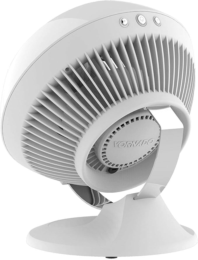 Vornado 560 Whole Room Air Circulator, Medium Floor Fan with 4 Speeds, Adjustable Tilt, Easy to Clean, Adjustable Tilt Chrome Glide Bar, Quiet Fan for Home, Office, and Bedroom, White