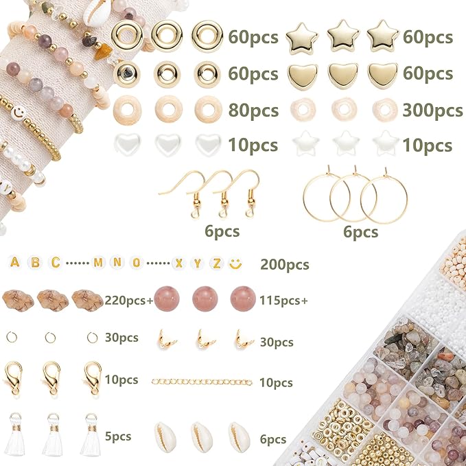 Xylise DIY Jewelry Making Kit, 1000+ Beads with Letters, Turquoise and Pearl Beads, Gold Charms, Bracelet Supplies (Light Purple)