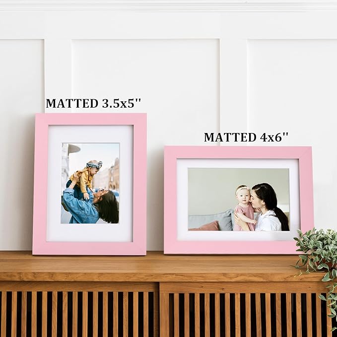 Egofine 5x7 Picture Frames with Plexiglass, Display Pictures 3.5x5/4x6 with Mat or 5x7 Without Mat Set of 4 for Tabletop and Wall Mounting, Pink