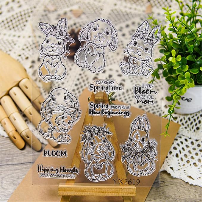 Flowers Rabbit Animals Stamps and Cutting Dies for Card Making DIY Transparent Silicone Clear Stamp and Metal Die Cuts Sets for Scrapbooking Paper Greeting Cards Decor Seals Craft Supplies