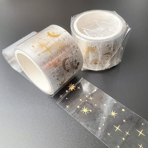 Ovatt PET Transparent Washi Tape Set - Nature Theme Gold Foil Decorative Tape for Crafts, Journals