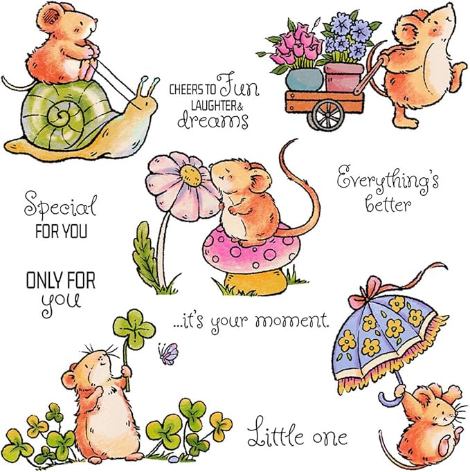 Cozy Mouse Mushroom Stamps and Cutting Dies for Card Making DIY Transparent Silicone Clear Stamp and Metal Die Cuts Sets for Scrapbooking Paper Greeting Cards Decor Seals Craft Supplies