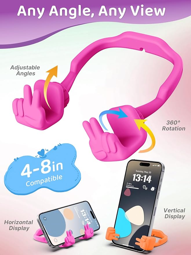 Stocking Stuffers for Teens Girls Boys Kids Cell Phone Stand: 2 Pack Upgrade Adjustable Peace Sign Thumbs Lazy Phone Holder for Desk Gadget Birthday Gifts for Women Men Adults (Hot Pink&Orange Yellow)