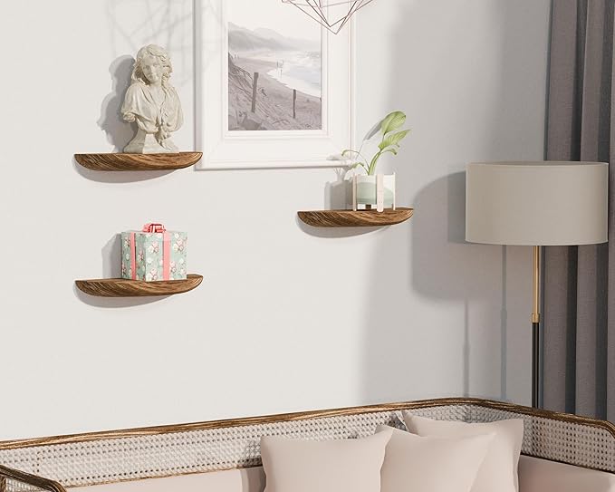 Solid Wood Half Round Rustic Floating Shelves, Natural Wood Wall Shelves, Elevate Your Space. Perfect for Living Rooms, Bathrooms, Bedrooms, Offices, Children's Rooms,Pictures Plants Books