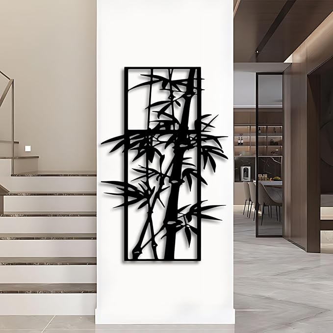 Aportif Metal Bamboo Wall Art, Bamboo Plants Decor, Vertical Modern Metal Wall Art, Nature Artwork, Chinese Decorations, House Warming Gifts New Home, Living Room Decor(Black, 35 x 23 in | 90 x 59cm)