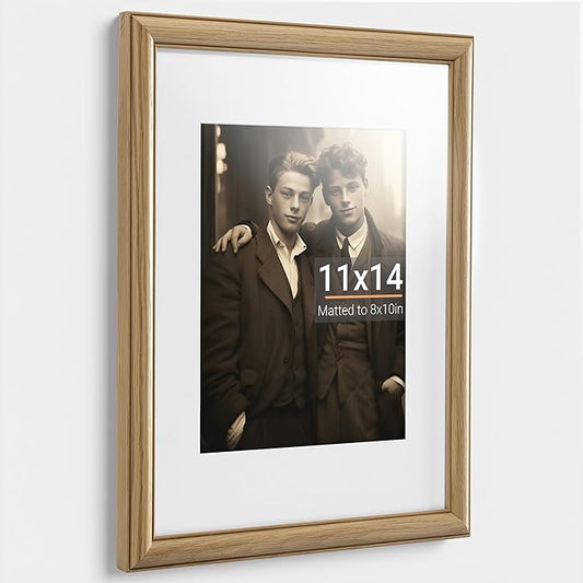 Heimlove 11x14 Picture Frame,11 x 14 Solid White Oak Photo Frame Matted to 8x10 with Tempered Glass,11"x14" Handcrafted wood Frame,Vertical or Horizontal Wall Hanging,Art Photo and Prints,1 Pack