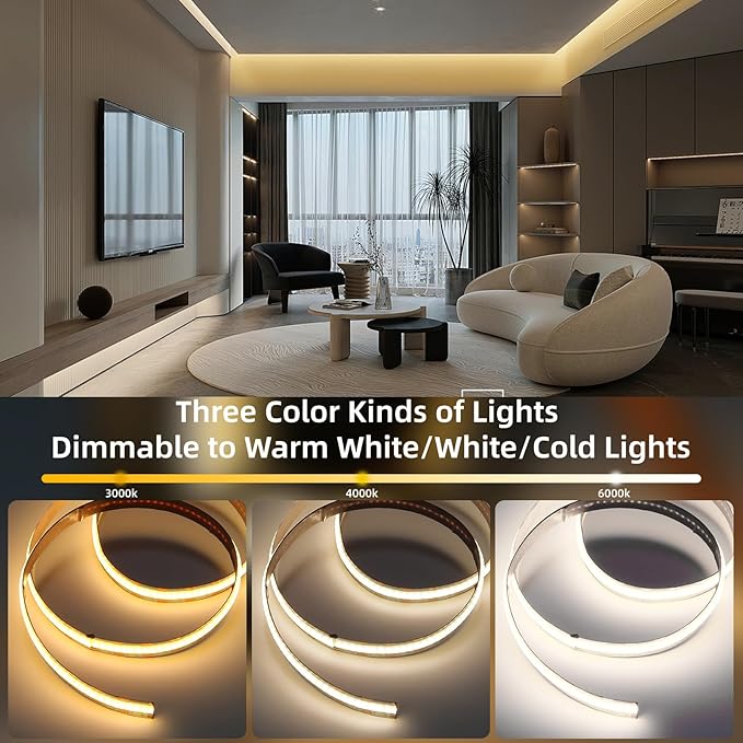 LED Strip Lights 5V USB COB LED Lights 1.64ft 320LEDs Flexible Cuttable USB TV Backlight Three Colors Dimmable Under Cabinet Tape Light with adhensive for Bedroom Home DIY Lighting Room Lights