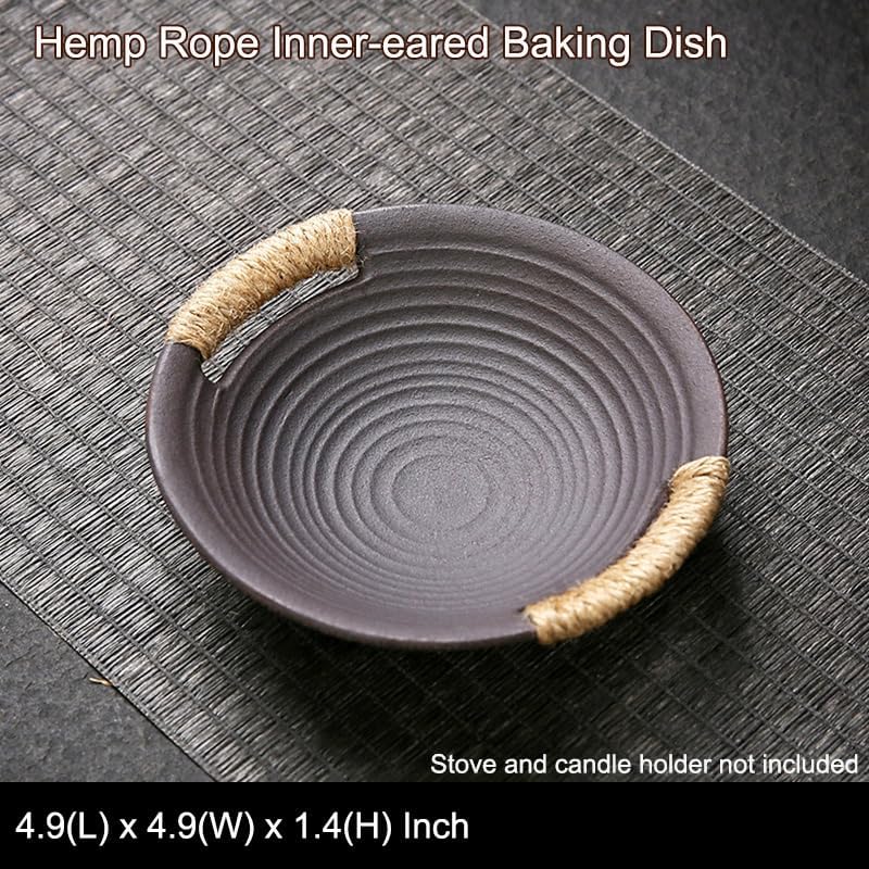 Ceramic Aromatherapy Burner — Candle Warmer for Herb, Natural Oil Fragrance Diffuser & Teapot Warmer, for Home Fragrance, Meditation, and Relaxation (D3-Hemp Rope Inner-Eared Baking Dish) - Image 2