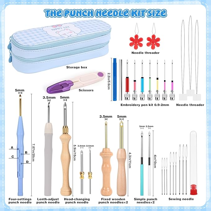 35Pcs Punch Needle Kit Adult Beginner, Adjustable Punch Needle Tool with Different Size Needles & Storage Case, Wooden Handle Embroidery Pen Set for Christmas Gifts, Decoration & DIY Craft Project