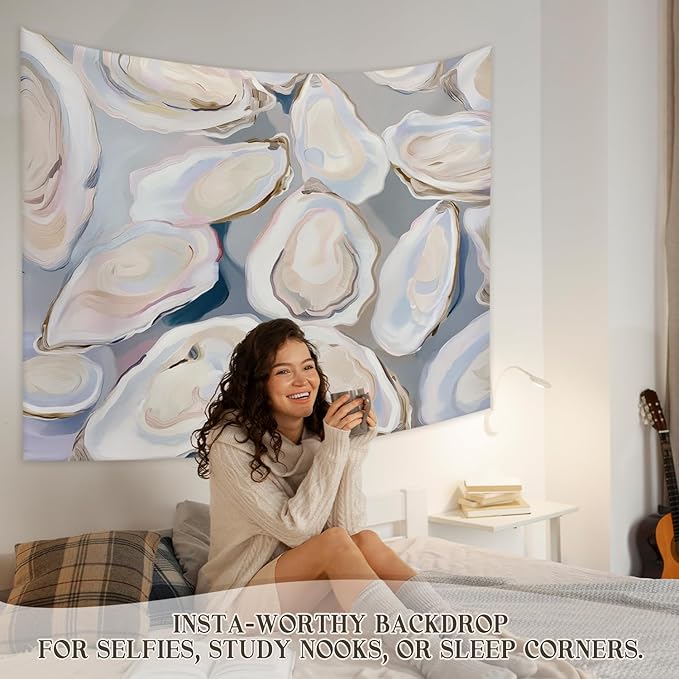 STHTTSW Coastal Beach Tapestry, Coastal Beachy Tapestries Wall Blanket, Sea Oyster Shell Ocean Tapestries Wall Hanging Decor for Beach Bedroom House Cabin Kitchen, 50x60 Inch