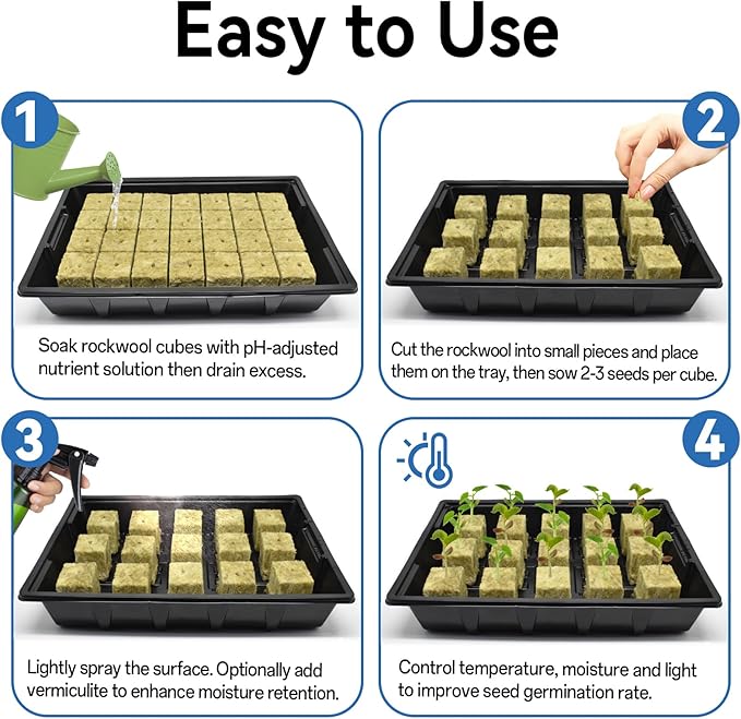 Halatool Seed Starter Kit - 28PCS 1.5 in Rockwool Cubes & 1Pack Reusable Seedling Starter Tray for Seed Starting, Indoor Gemination Kit for Cuttings Propagation Plant Clone