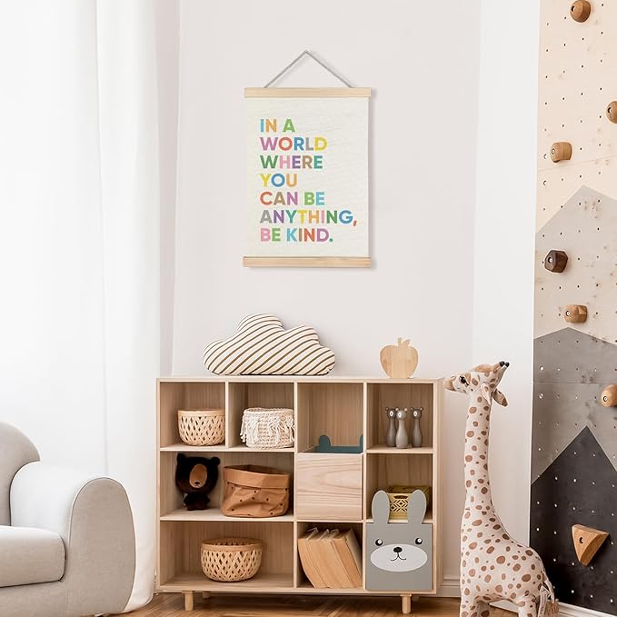 LUVADIAN Be Kind Poster, in a World You Can Be Anything Be Kind Poster Hanger Frame, Inspirational Motivational Wall Decor for Classroom Kids Room Nursery, Colorful Classroom Decor, 12x16 Inches
