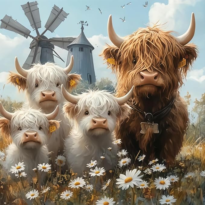 CSZPPQAF 5D Cow Diamond Painting Kits for Adults, Highland Cow Family Diamond Art Kits for Adults Beginner, DIY Full Drill Gem Art Paint by Diamonds Dots Crafts Kits for Home Decor 13.7x13.7Inch
